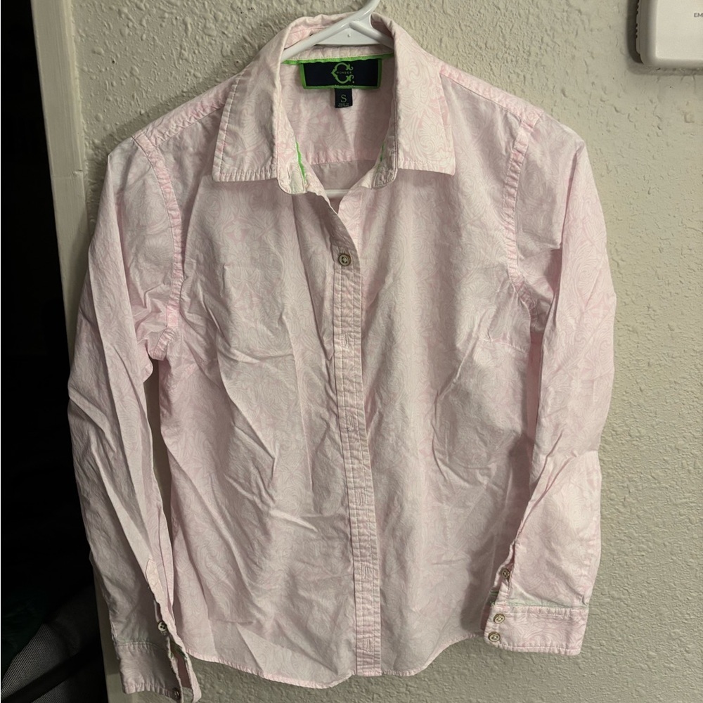 C. Wonder Pink Patterned Button Down Shirt Women’s Small Long Sleeve Blouse